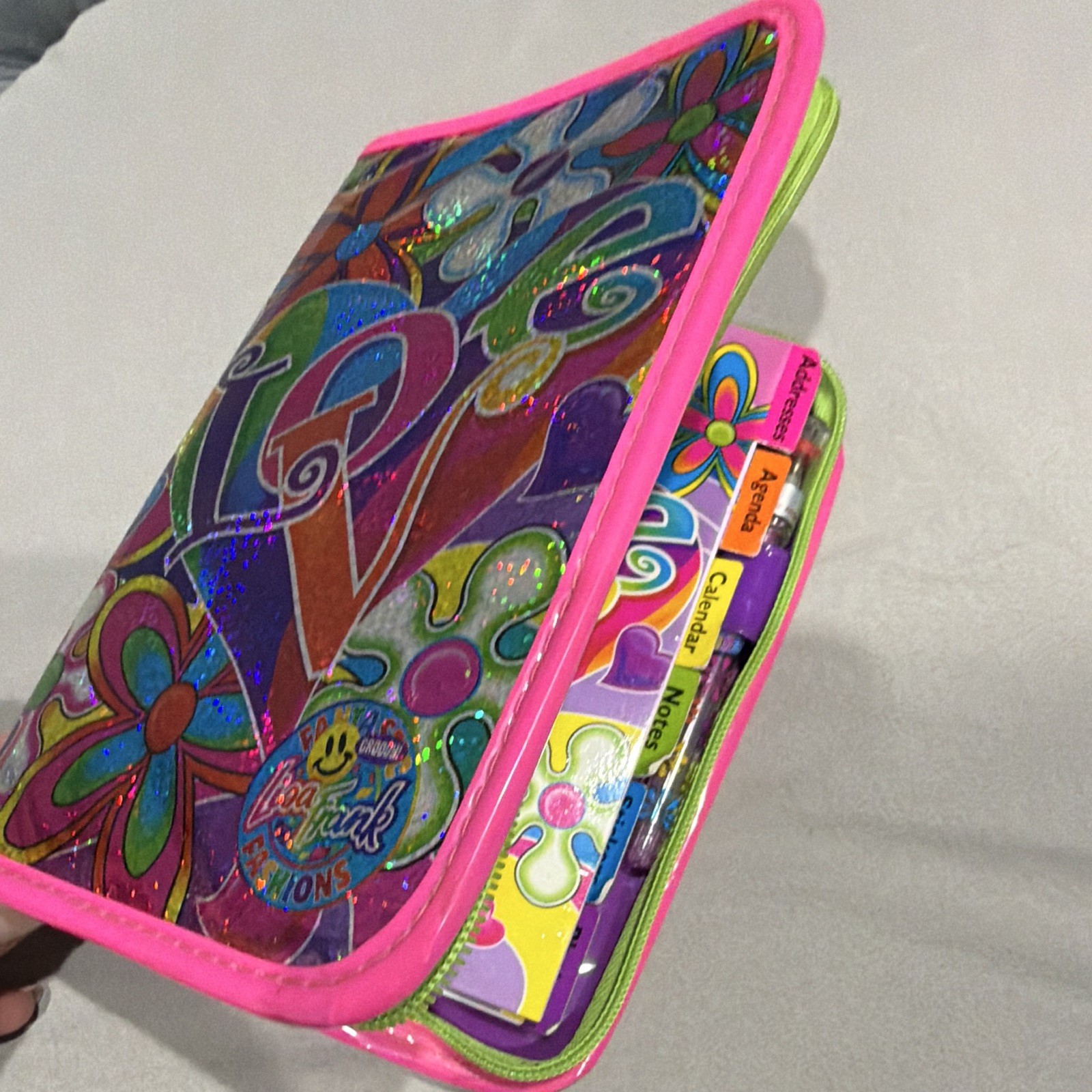 Lisa Frank Love Undated Small Daily Planner Ring Binder w/ Zipper Case, Tabs