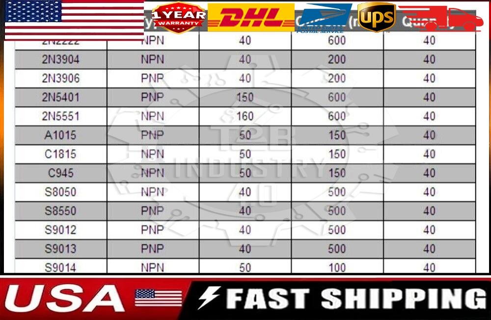 TO-92 Assortment NPN PNP DIY kit 15 value 600pcs Transistor