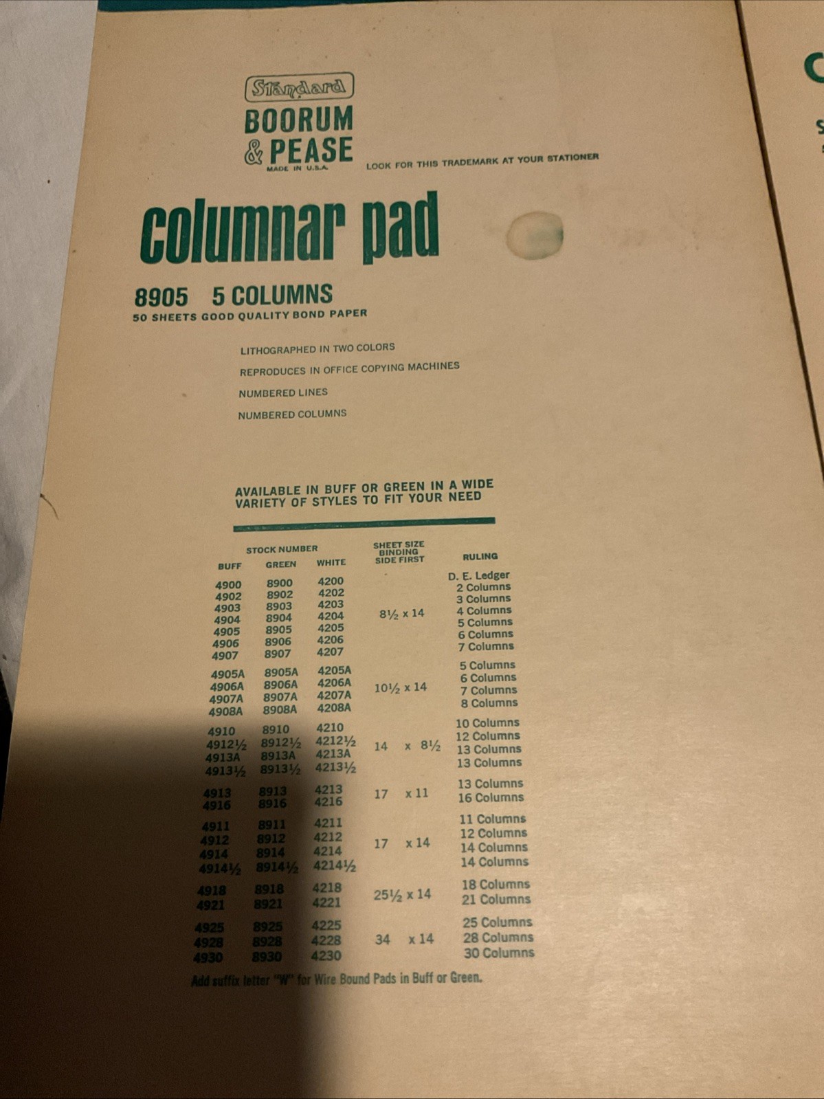 2 Vintage Boorum & Pease Accounting Columnar Pads 5 Columnar #4905 & 8905