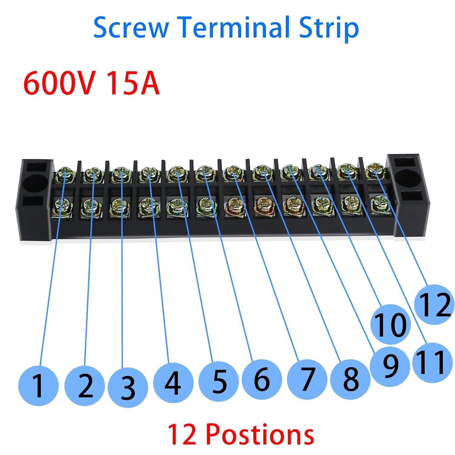 5Pcs Dual Row 12 Positions Screw Terminal Electric Barrier Strip Block 15A 600V