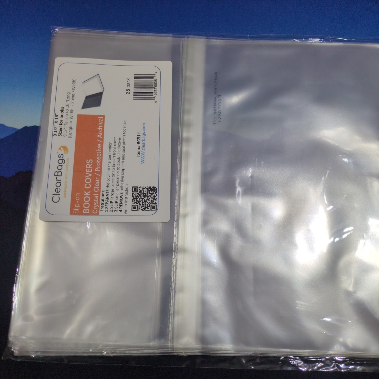 CLEARBAGS® Clear Slip-on Book Covers 9 1/2″ x 16″ 25 pack BC91H