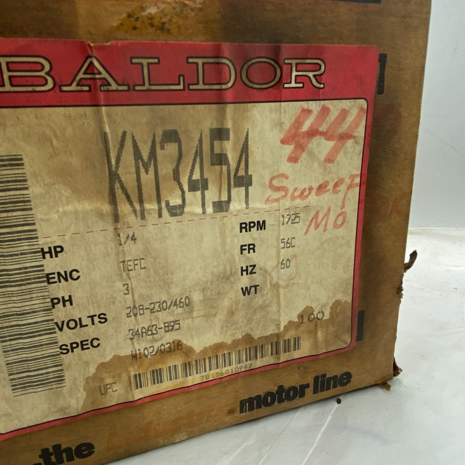 BALDOR KM3454 INDUSTRIAL MOTOR THREE PHASE 1725RPM 60HZ 208-230/460 VOLTS