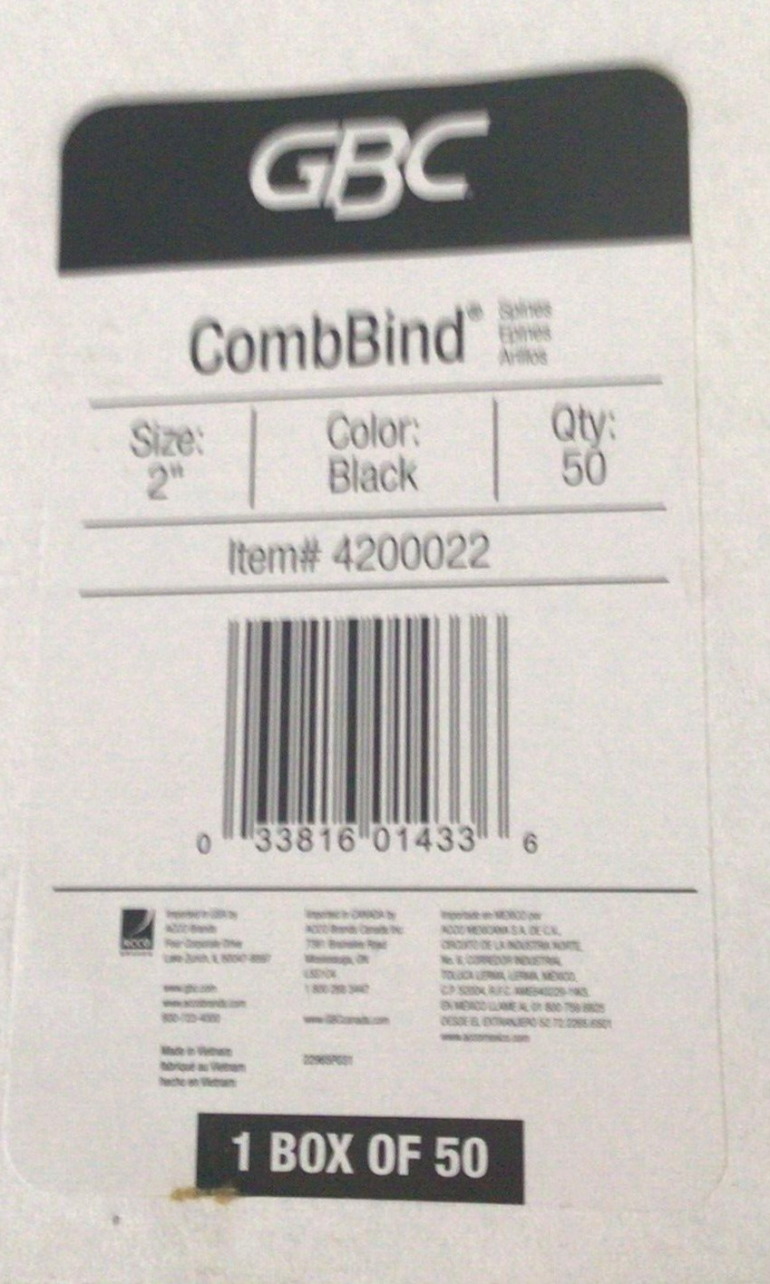 Open Box Listed as 50 – GBC CombBind Black Spines 2″ Diameter 420002