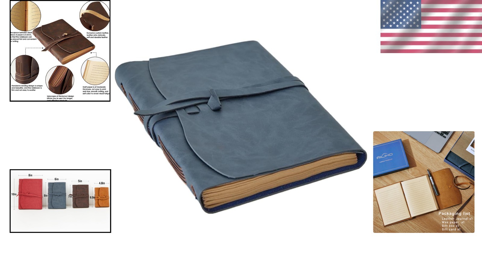 Vintage Leather Journal Notebook, 8×10 Inches, Navy Blue