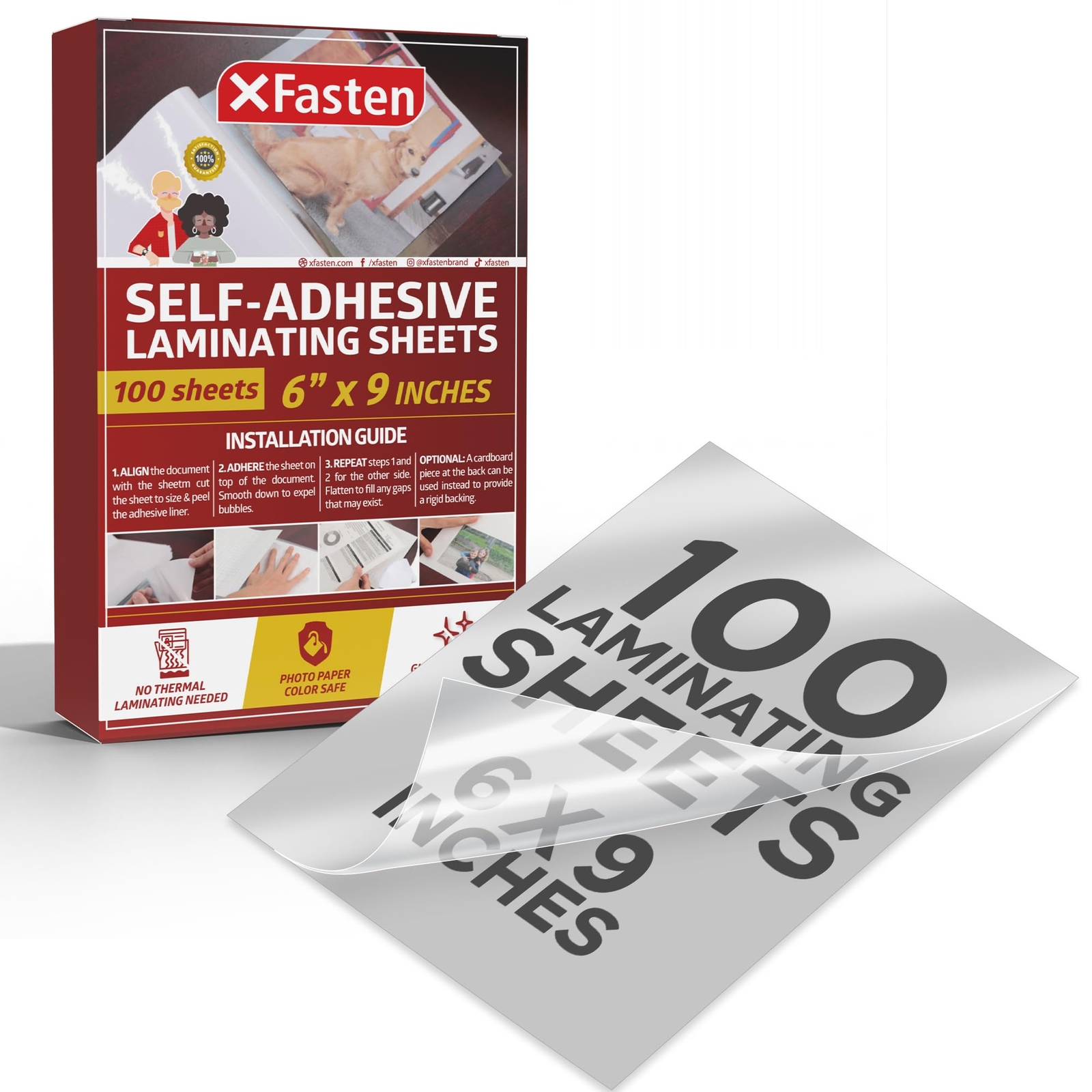 Self-Adhesive Laminating Sheets 6×9 Inches Clear Yellowing Resistant 100 Pack