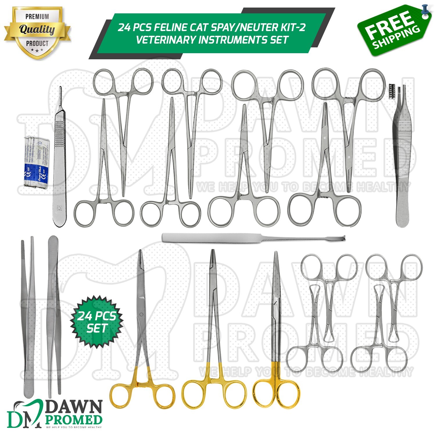 24 Pcs Feline Cat Spay/Neuter Kit-2 German Grade Veterinary Instruments Set