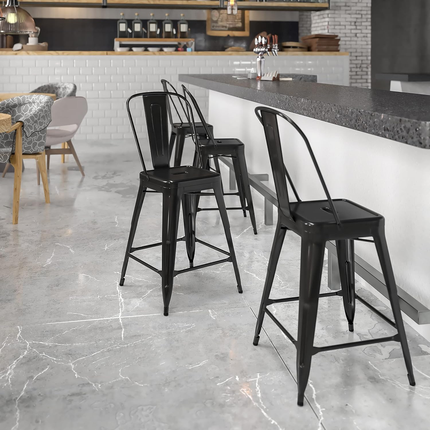 Flash Furniture Commercial Grade 24″ High Black Metal Indoor-Outdoor Counter Hei