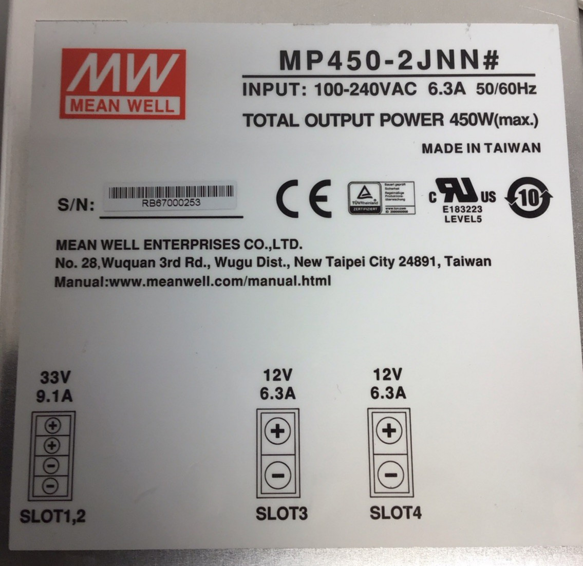 Mean Well MP450-2JNN Switching Power Supply 240VAC 6.3A 450W (B31)