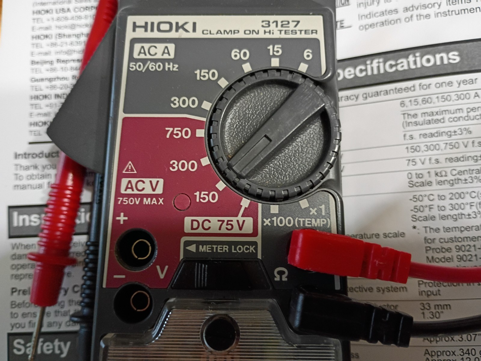 Hioki 3127 Clamp On Hi Tester with test leads and manual. made in Japan