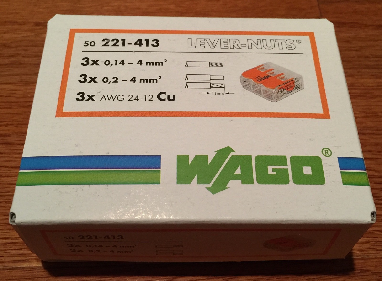 50 pcs WAGO 221-413 COMPACT Splicing Connectors 3 pole Lever Nuts FREE SHIPPING!