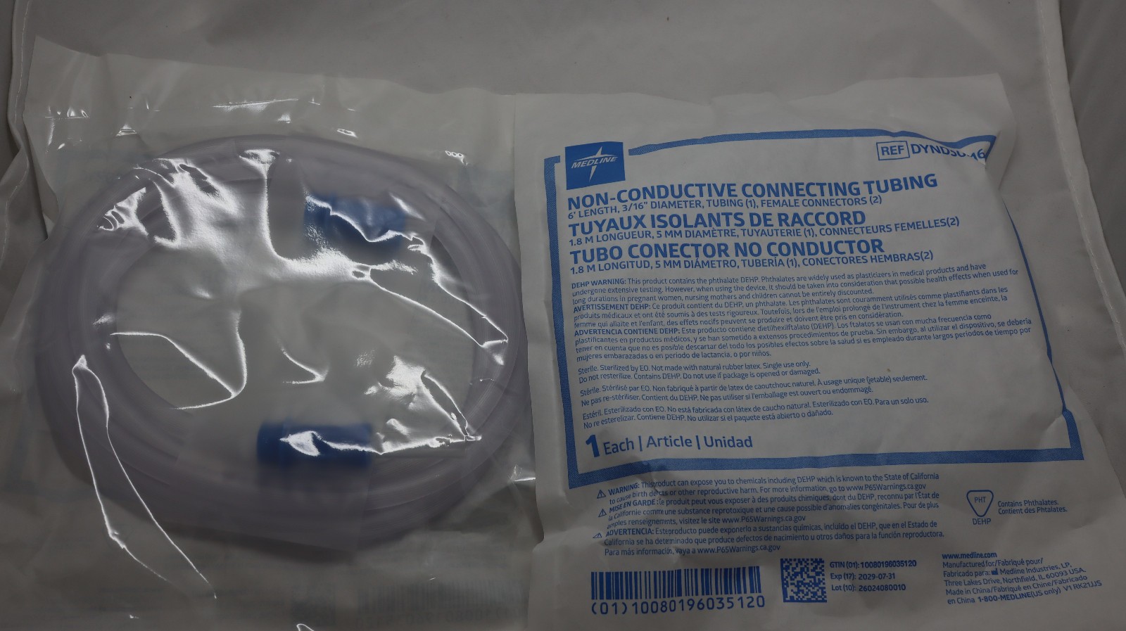 Medline DYND50216 6′ non-conductive connecting tubing new lot of 2 exp 2027+