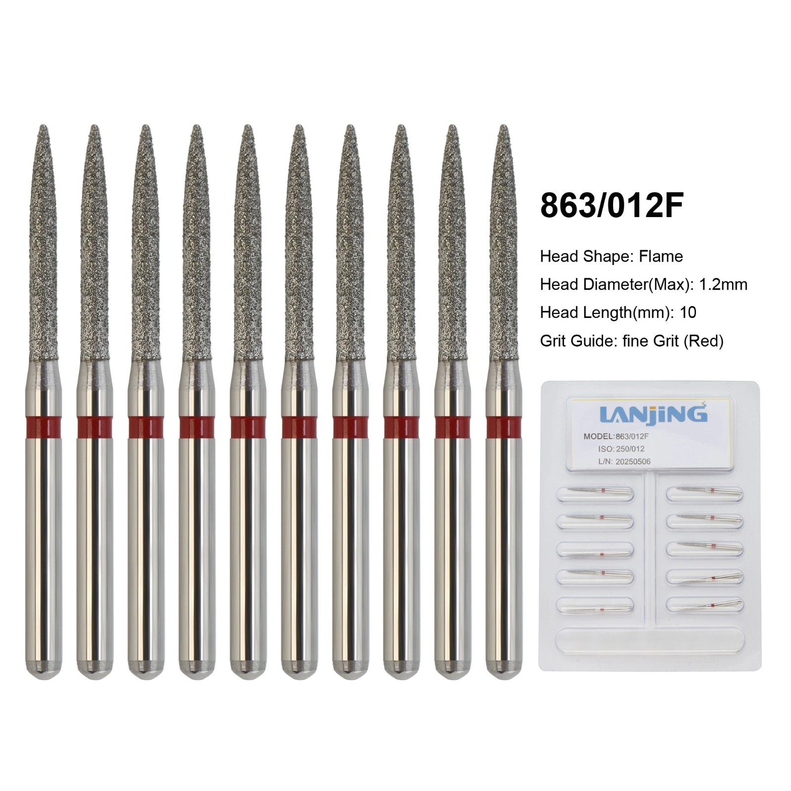 Dental Diamond Burs Flame Bur 863/010F 863/012F 863/016C 861 862 Fine High Speed