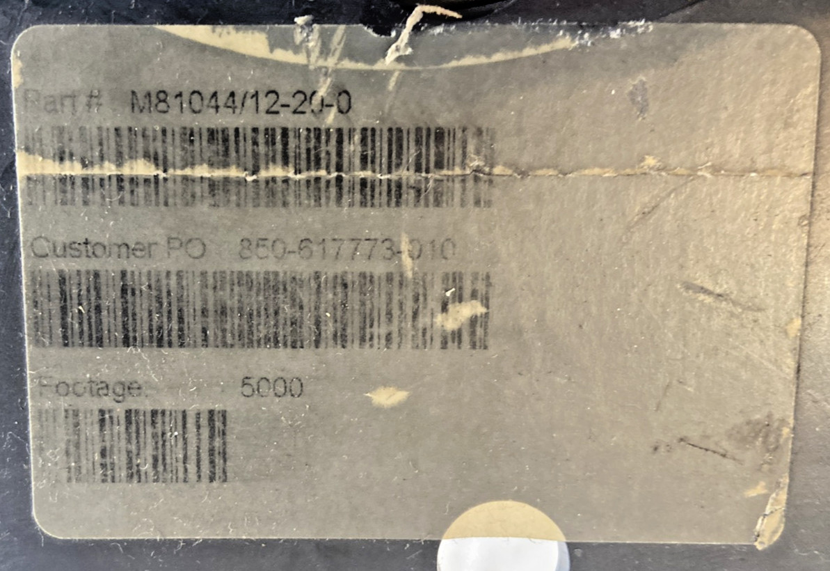 M81044/12/20-0-5000 Wire Spool Unknow Length Remaining, RSCC2019TC81044/12-BLK