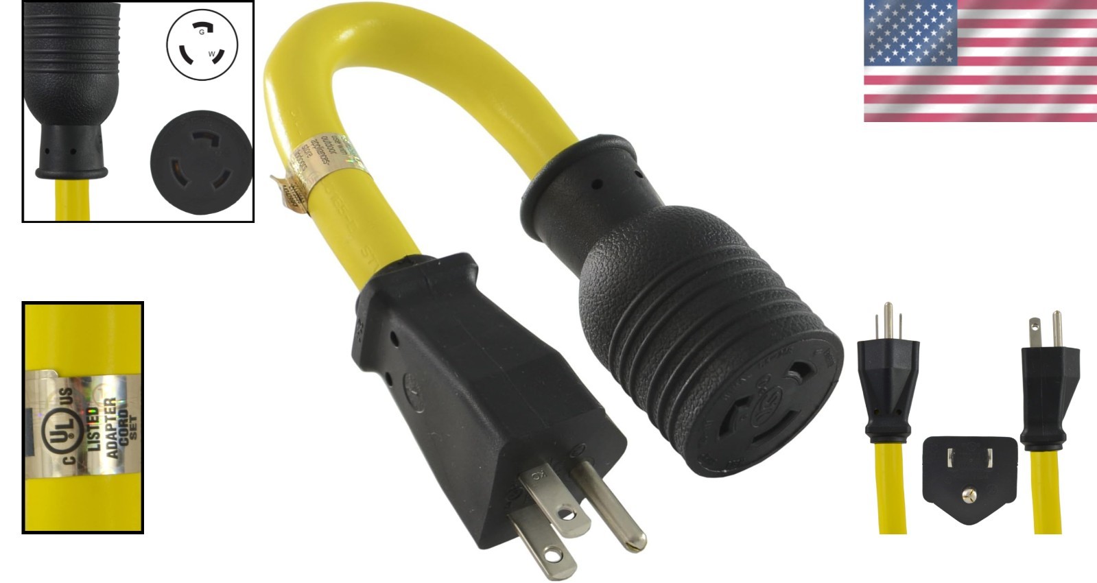 1-Foot Listed Generator Adapter – NEMA 5-15P to L5-20R, 1875 Watts