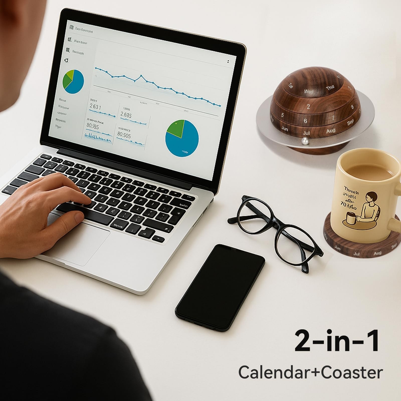Mayhas Rotating Wooden Calendar – Walnut Wood Detachable Planetary Desk