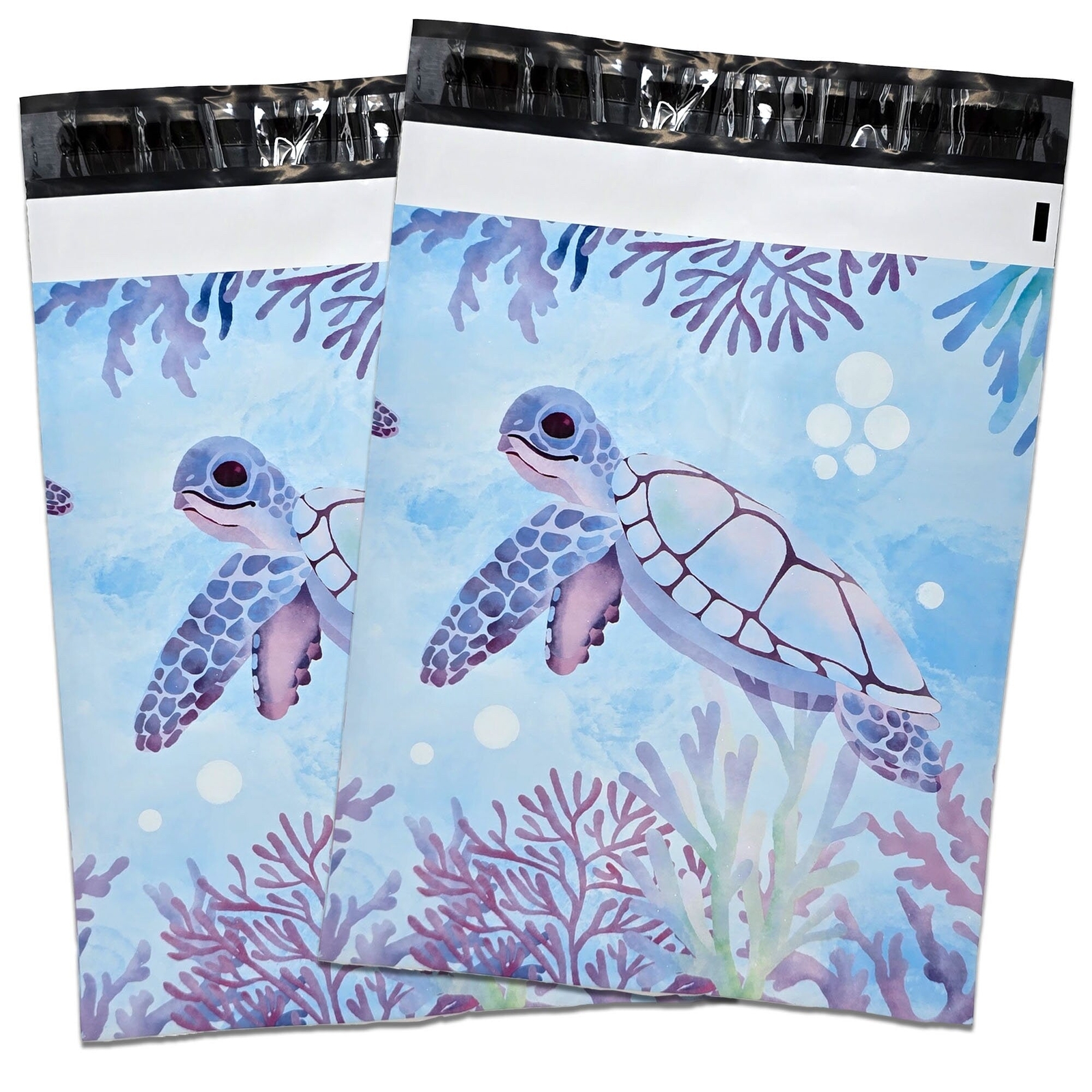 Adorable Sea Turtle 10×13 Poly Mailers Playing in Ocean Designer Cute, Durable,