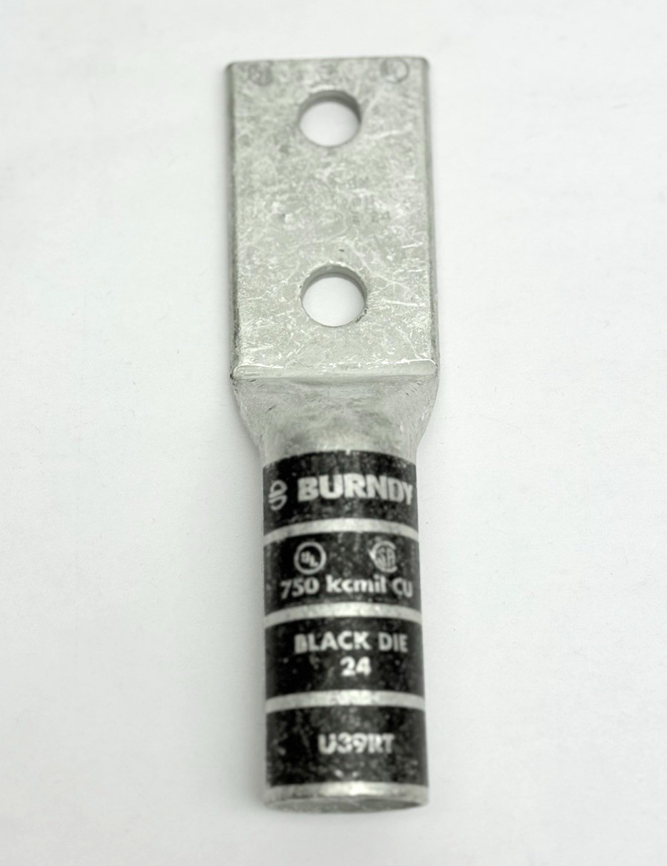 Burndy YA39-2N Copper 2-Hole Long Barrel Compression Lug 750 KCMIL, Black Die