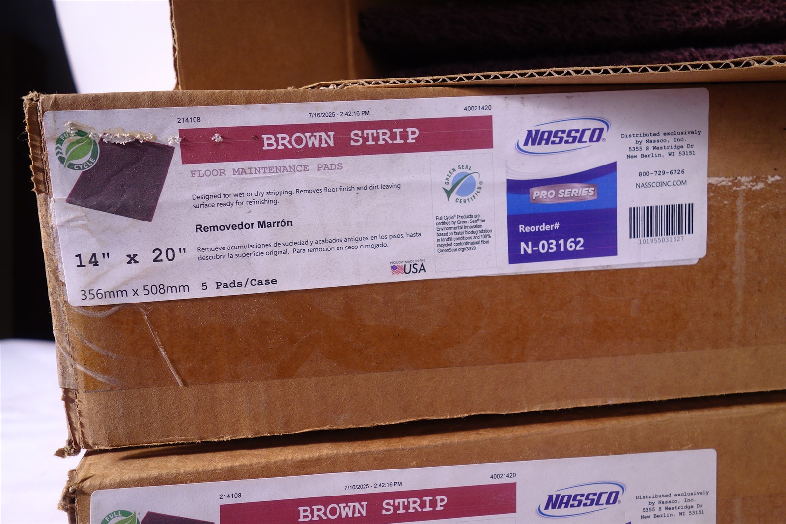 Lott of Nassco Brown Strip Floor maintenance stripping Pads 14×20 N-03162