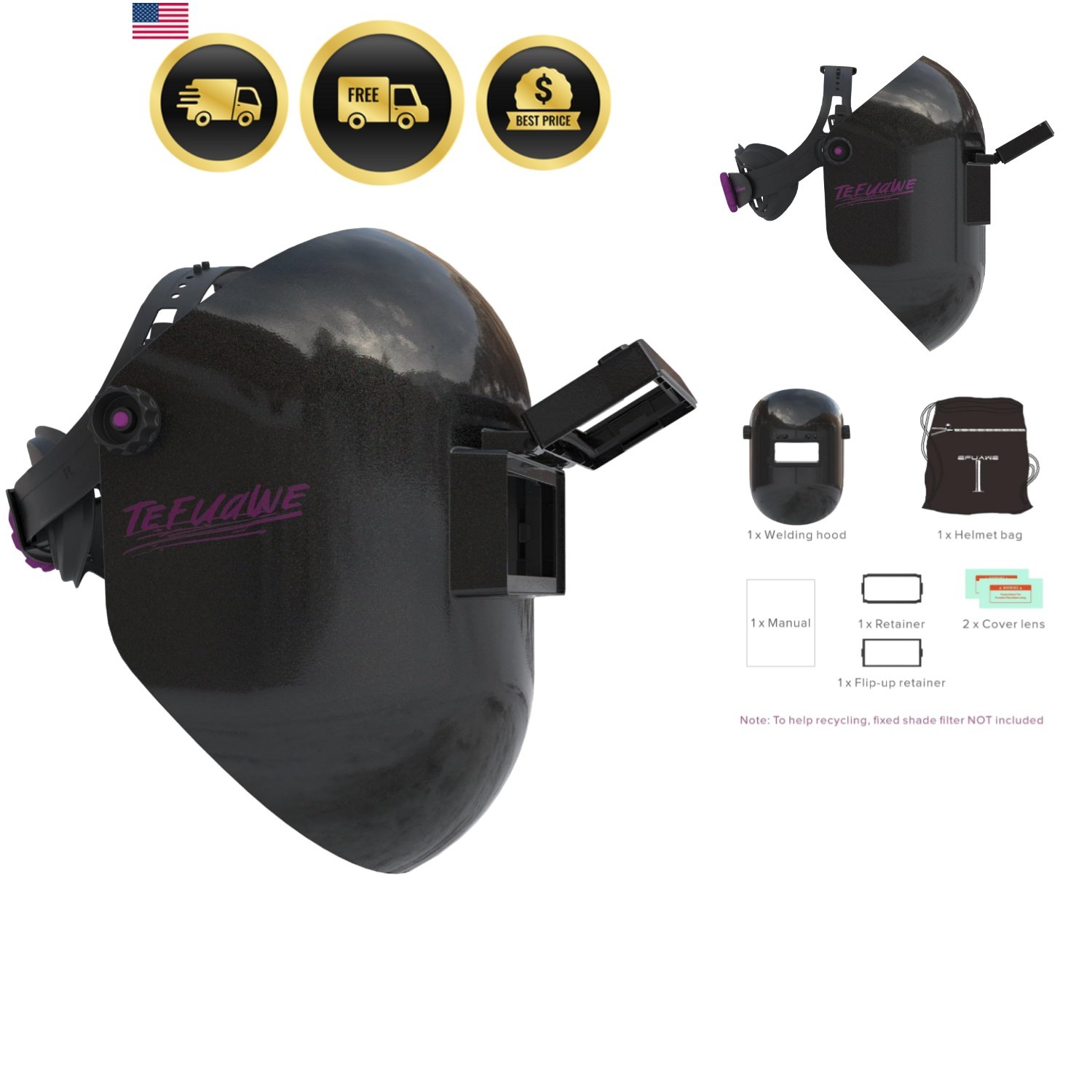 Black Flip Up Chopped Fiberglass Sugar Scoop Welding Helmet, Medium Cut top a…