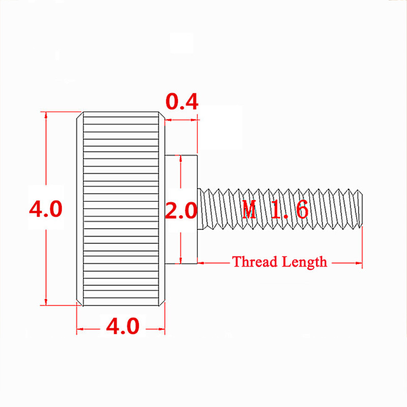 M1.6 Carbon Steel Knurled Thumb Screw Hand Grip Knob Bolt Thread Length:3-10mm