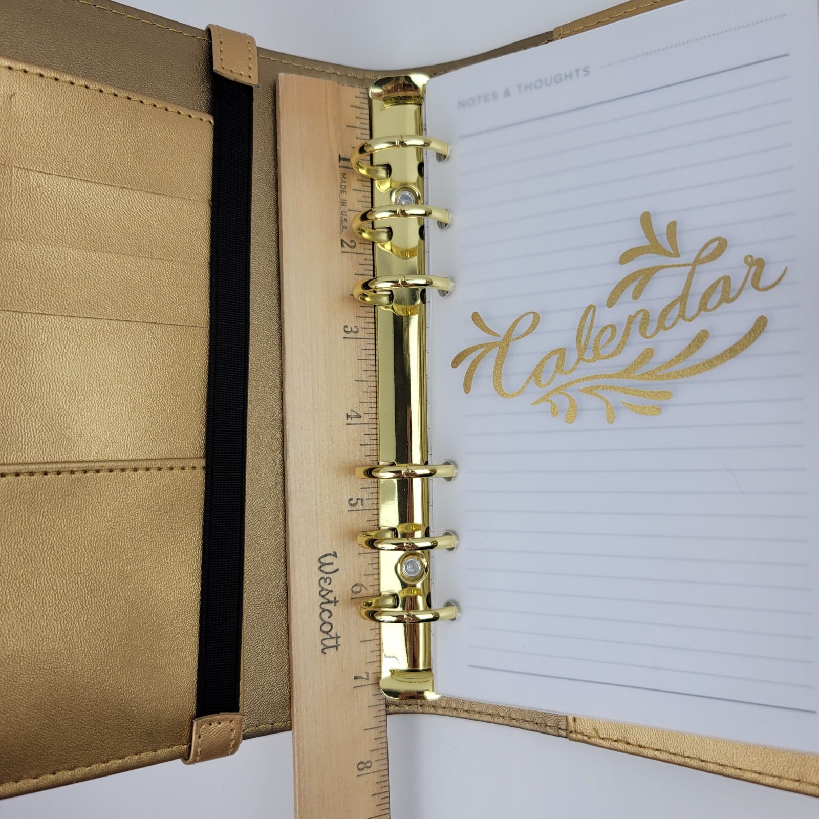 Metallic Gold White Stripe Snap Planner Pencil Pouch Stork Tassel Tabs Pages 6×8