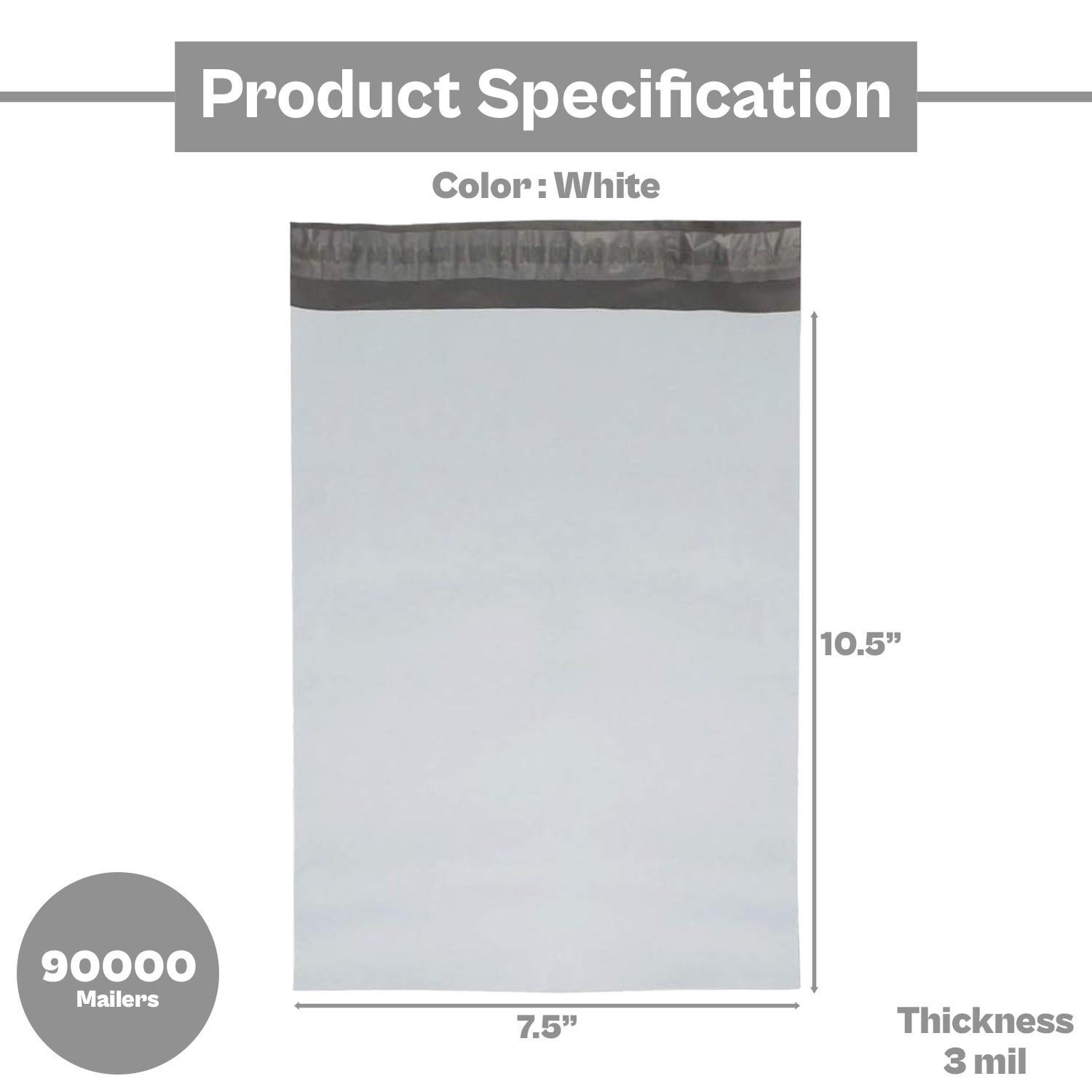 7.5″ x 10.5″ Poly Mailer Shipping Bags Plastic Mailing Envelope 3 Mil 90000 PCS