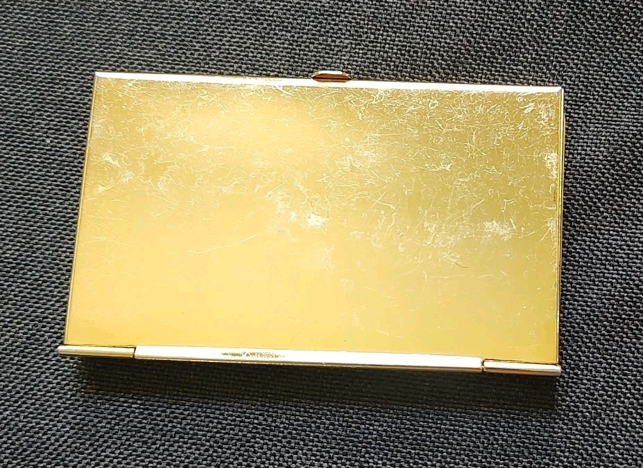 Vtg French Blue Enamel Business Card Holder Case Floral Gold Leaf Royal