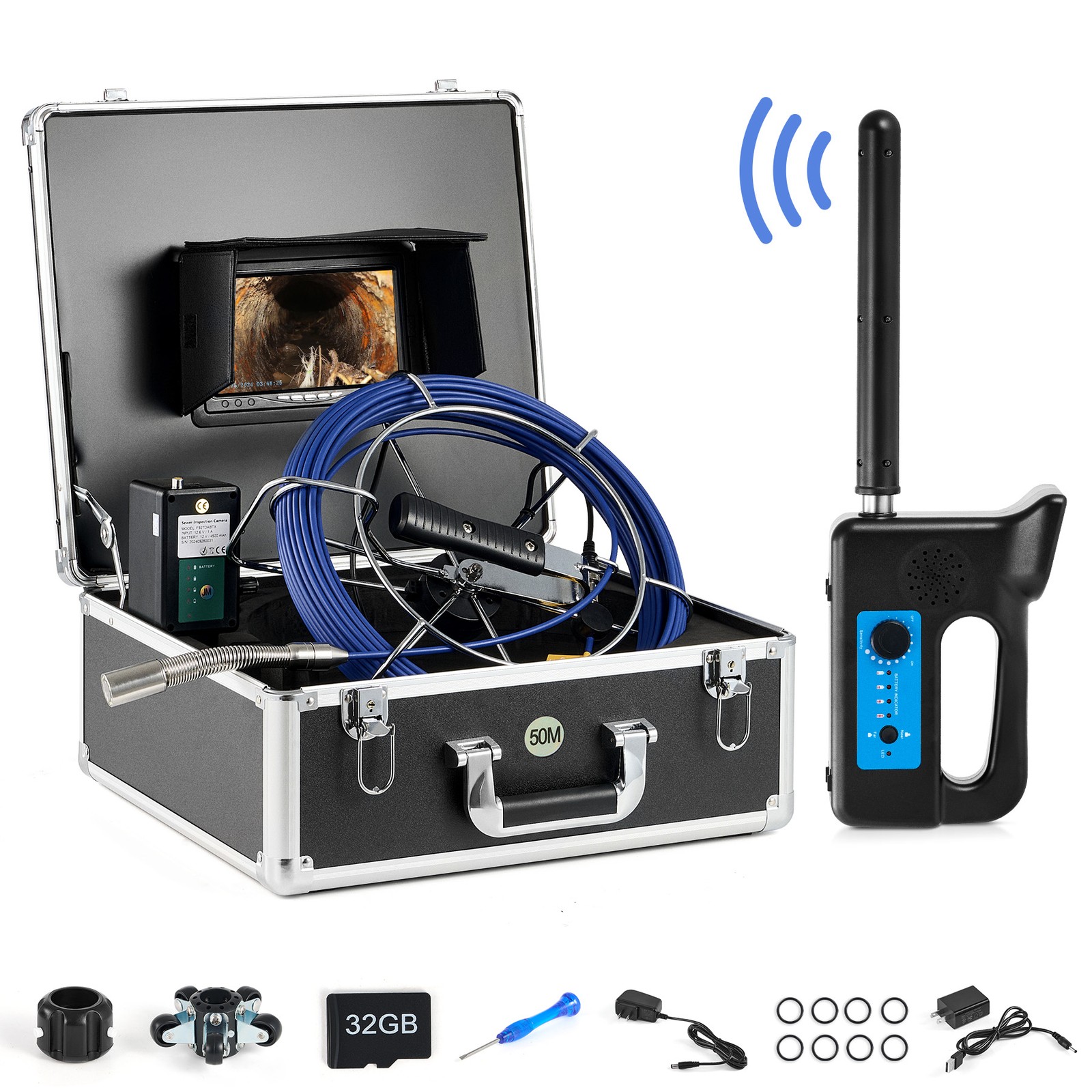7 in. Self-Leveling Sewer Camera with Locator 164 ft. Cable IP68 Plumbing Camera