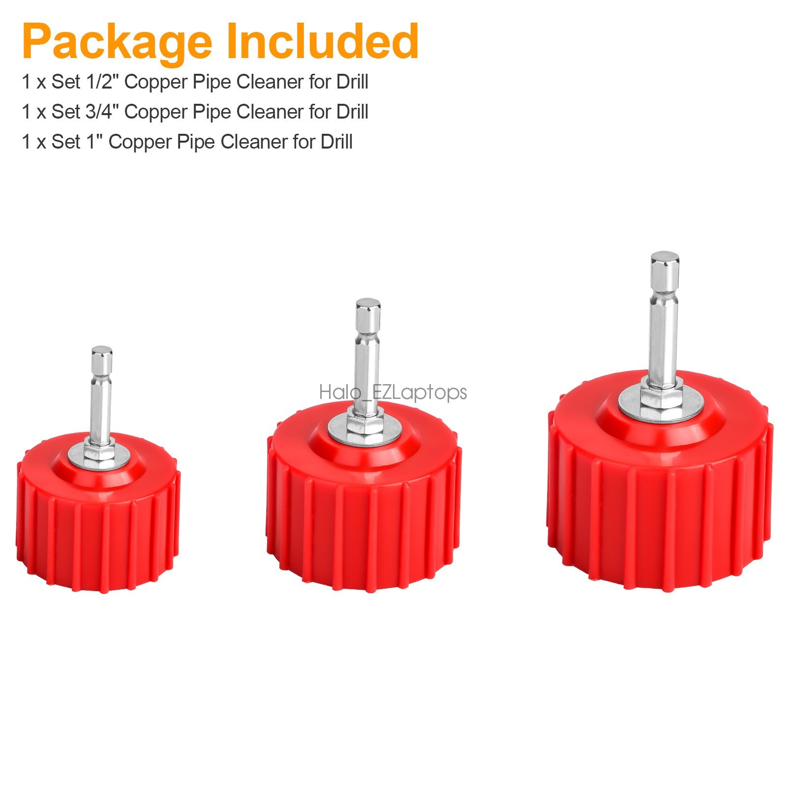 Copper Pipe Cleaner Set for Drill 1/2″ 3/4″ 1″ Bore Brush Kit Plumbing HVAC Tool