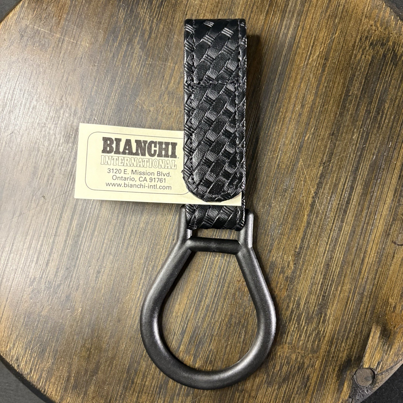 Bianchi 7909 Baton/ Flashlight Ring Holder Black Tooled Basketweave Leather 2.25