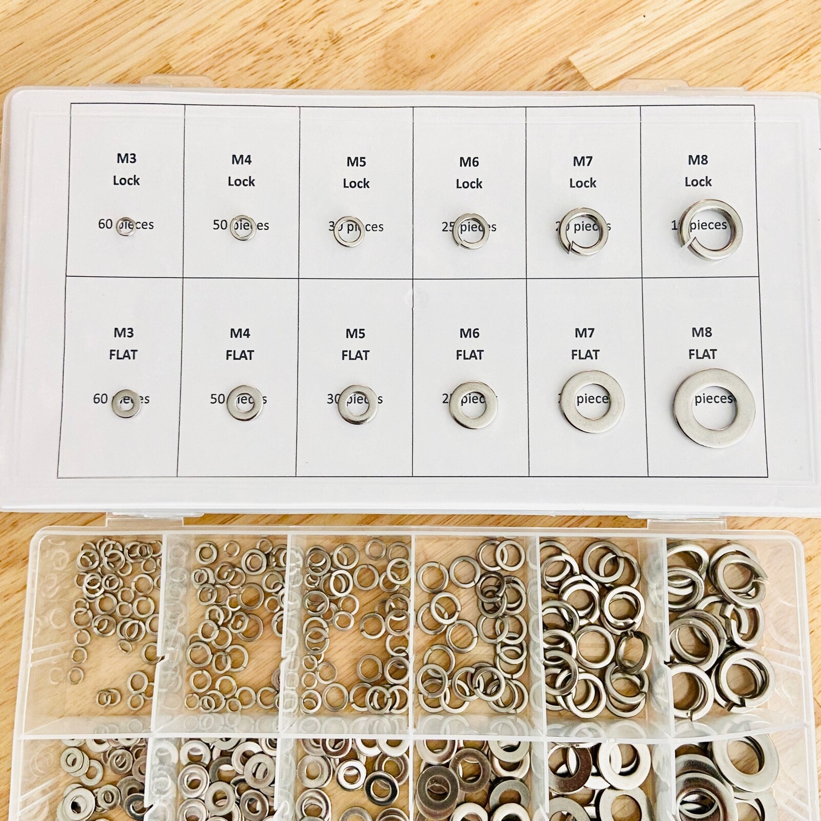 Split Lock and Flat Washer Assortment Set 304 Stainless Steel 400 Piece Silver