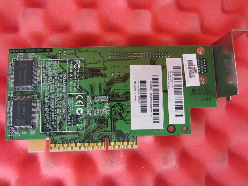 ATI 109-43200-10 3D Rage Pro AGP Video Card 4MB 1094320010