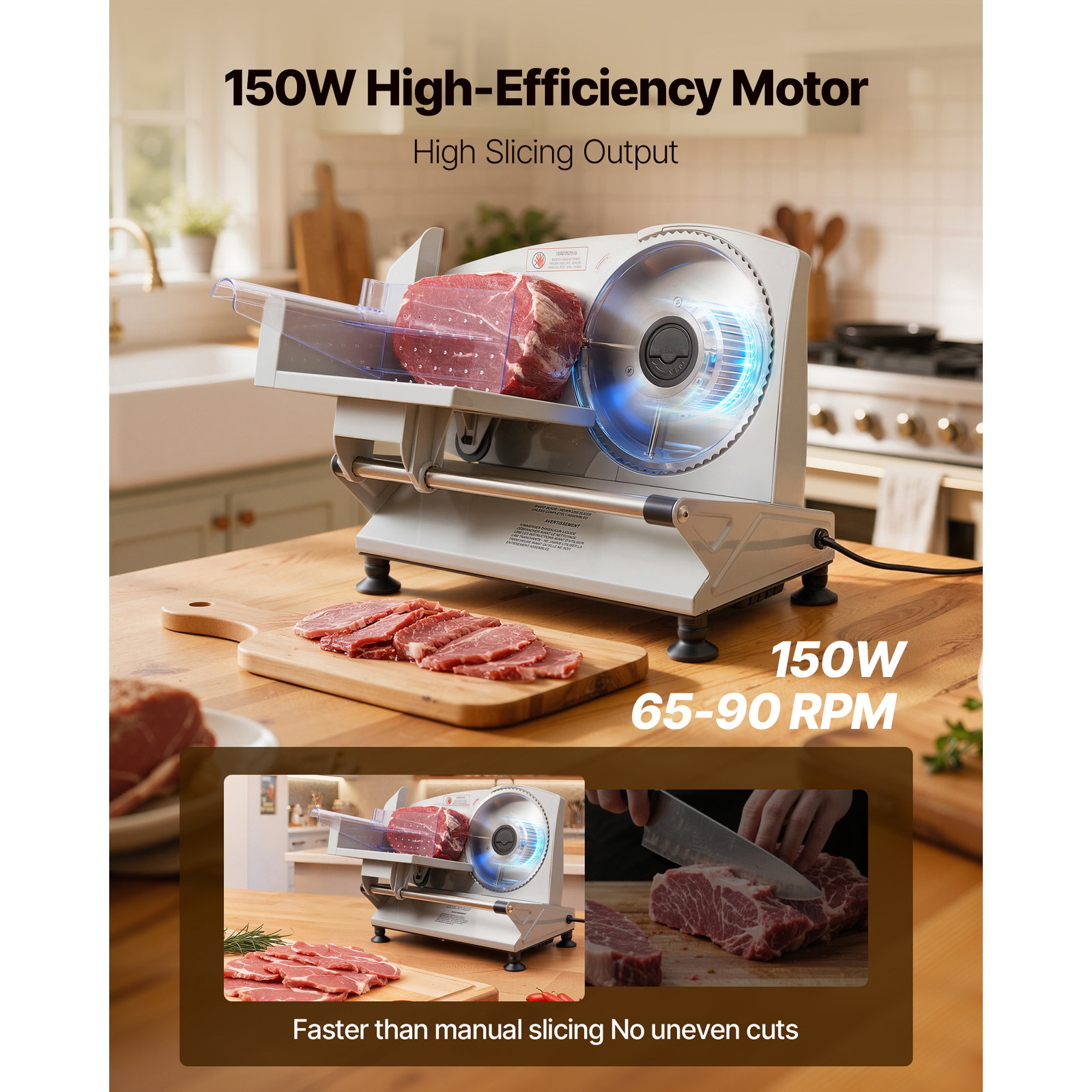 Meat Slicer, 6.7 Inch 150W Electric Deli Slicer Machine with Two SUS420 Blades,