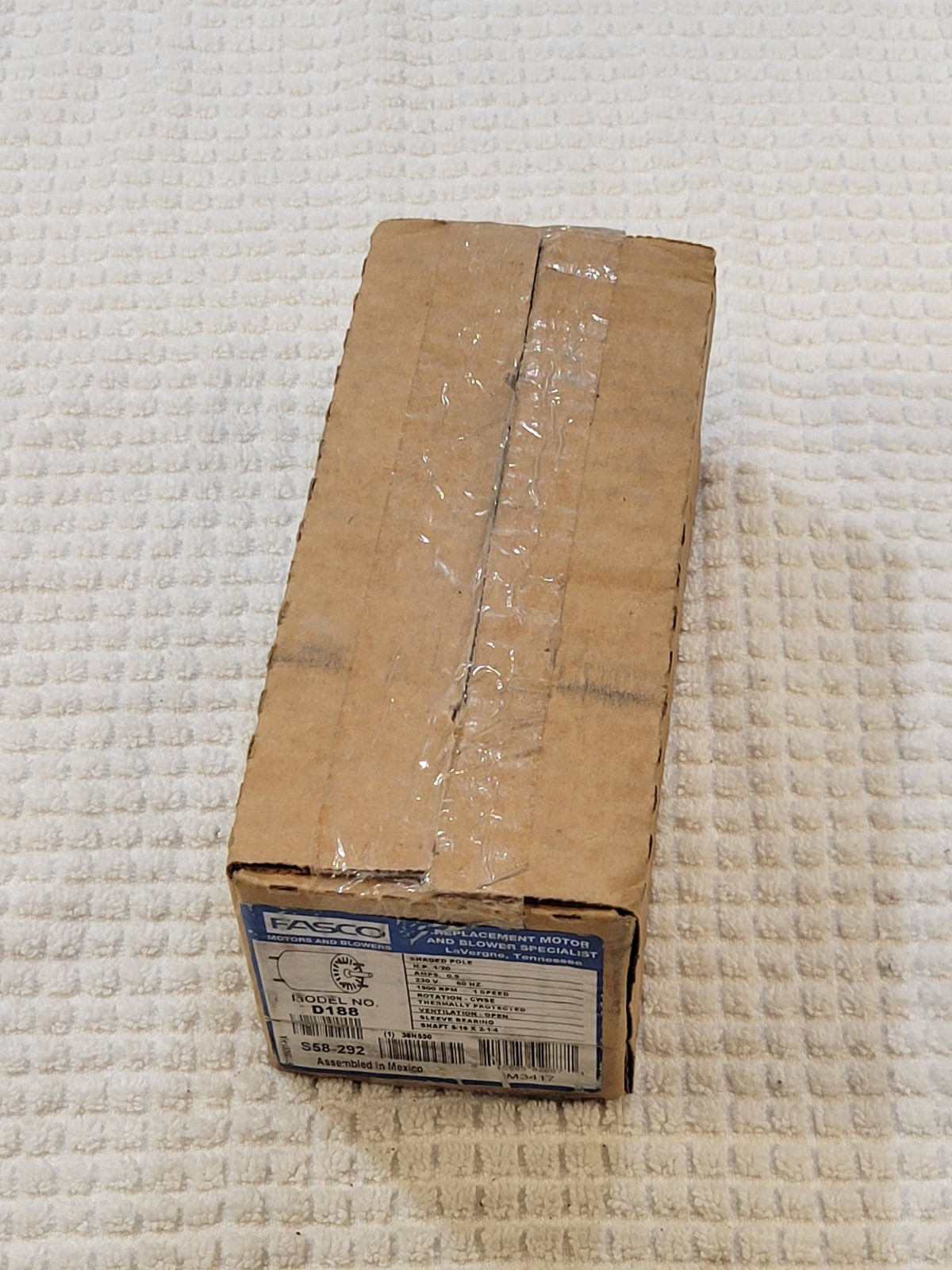 Fasco D188 Hvac Motor, 1/20 Hp, 1500 Rpm, 230V, 3.3 New in Box Free Shipping
