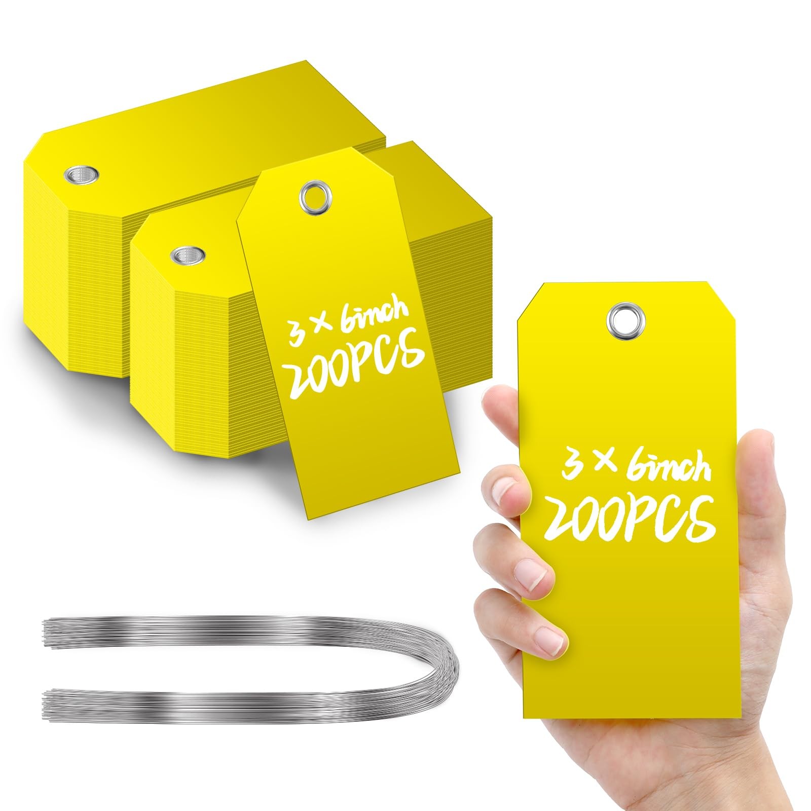 COIHAF 200 Pcs Large Plastic Shipping Tags with Wire Attached Heavy Duty Blan…