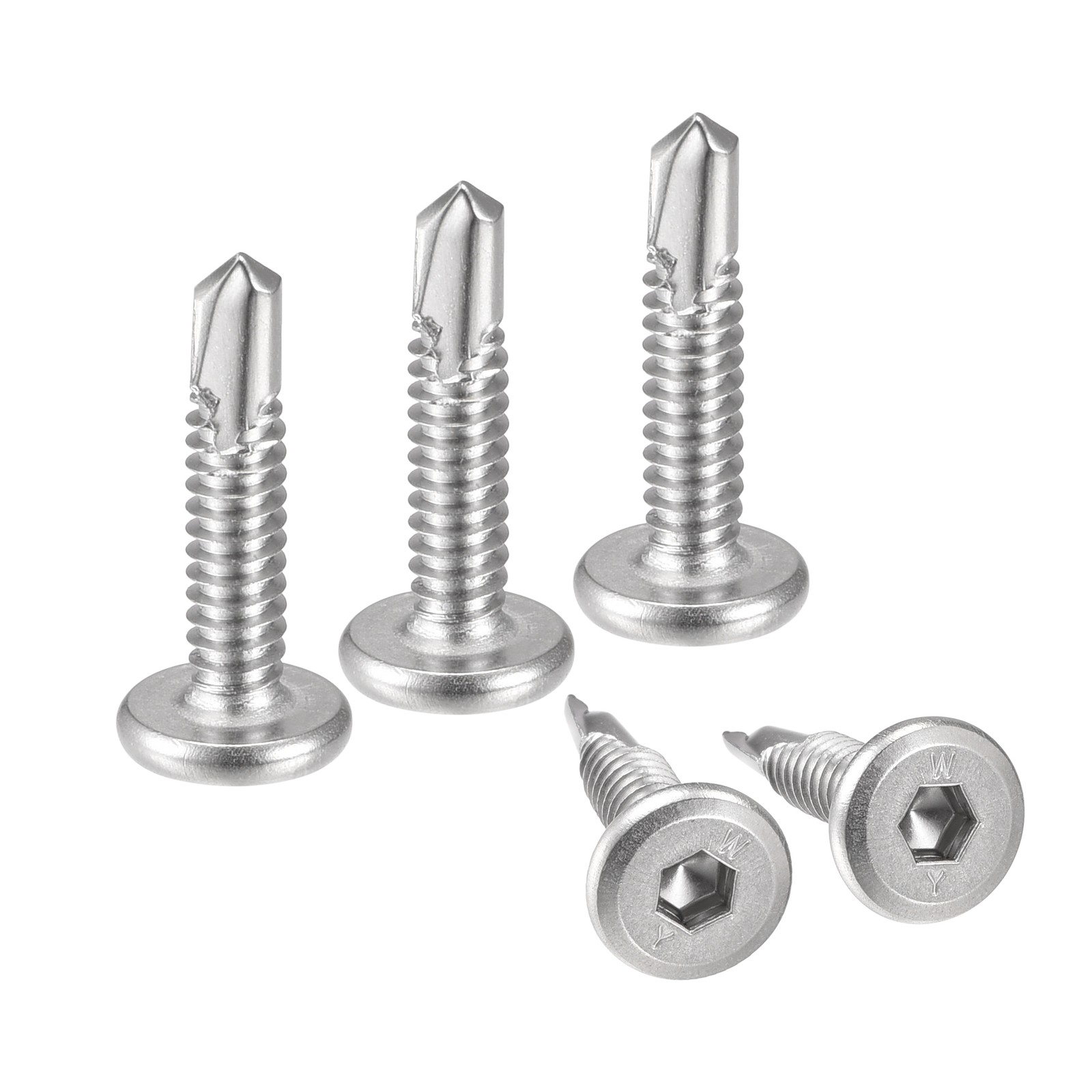 100pcs Hex Socket Self Tapping Screws #10 x 1″ 410 Stainless Steel Sheet Silver