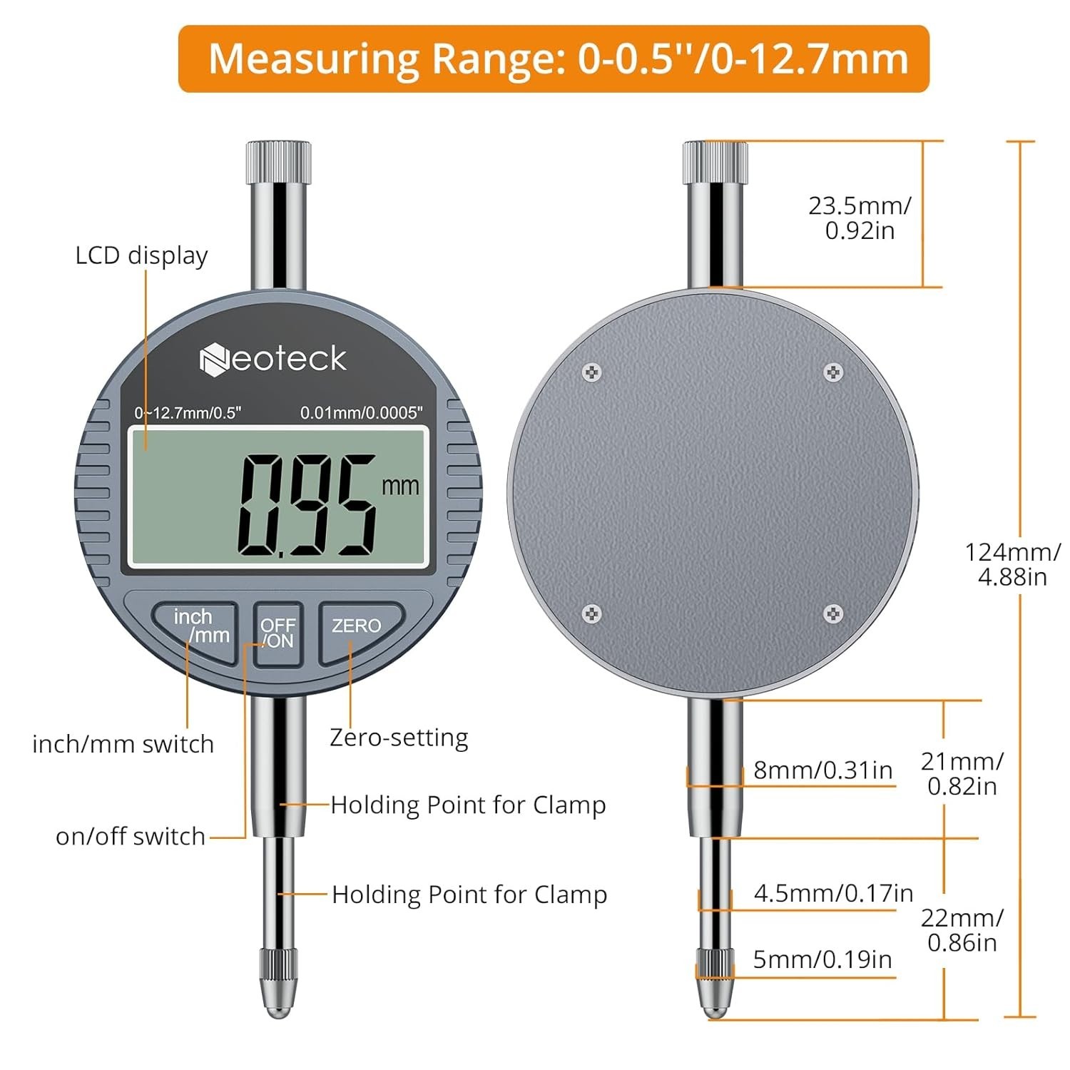 DTI Digital Dial Indicator 0.01mm/0.0005 inch Digital Probe Indicator Dial Test