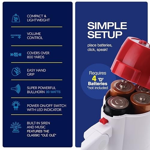 Portable Megaphone Bullhorn 1000 Yard Speaker Rechargeable 1800mAh USB-C Siren