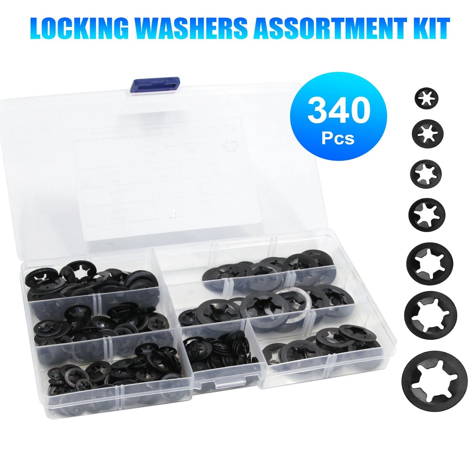 340 Pcs Internal Tooth Star Lock Spring Quick Washer Push on Speed Nut Assortmen