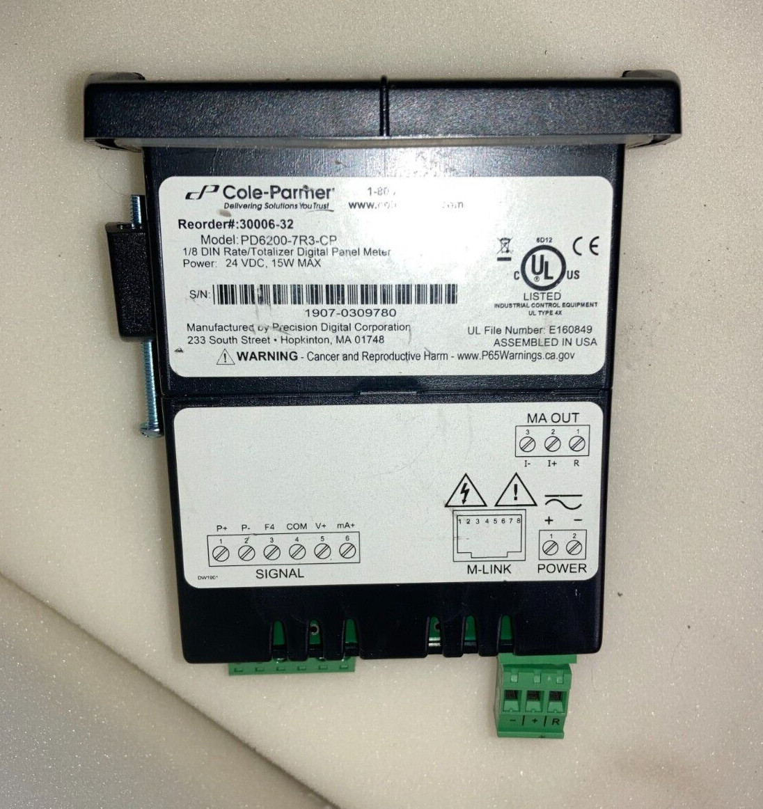 Cole-Parmer Analog Input Rate/Totalizer 4-20mA Output, 12-24VDC, NEMA 4X – Used