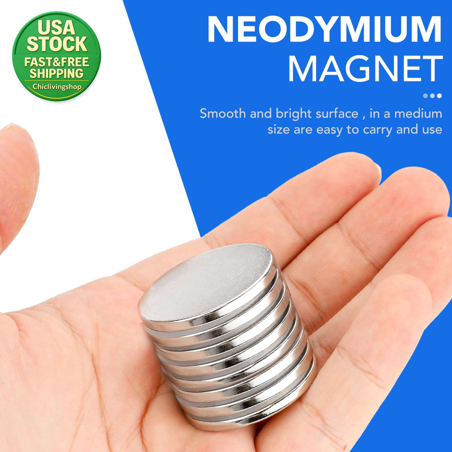 Neodymium Disc Magnets 1.26 Inch Diameter Rare Earth Strong Adhesive 6 Pack