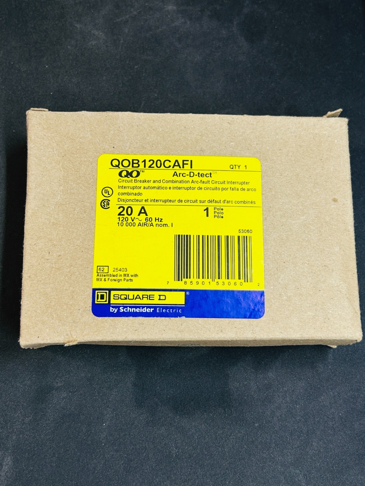 Square D QOB120CAFI 20 Amp Single Pole Circuit Breaker