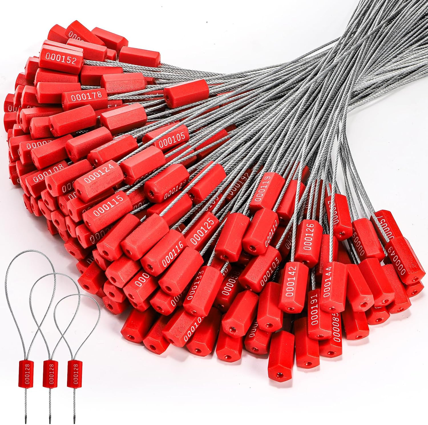 200 Pcs Steel Security Cable Seal, 11.8 Inch Numbered Security Tags Tamper-Proof