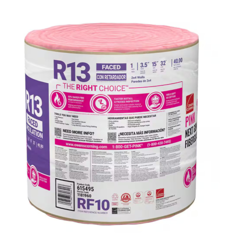 R- 13 Faced Fiberglass Insulation Roll 15 In. X 32 Ft. (1 Roll) new Owens