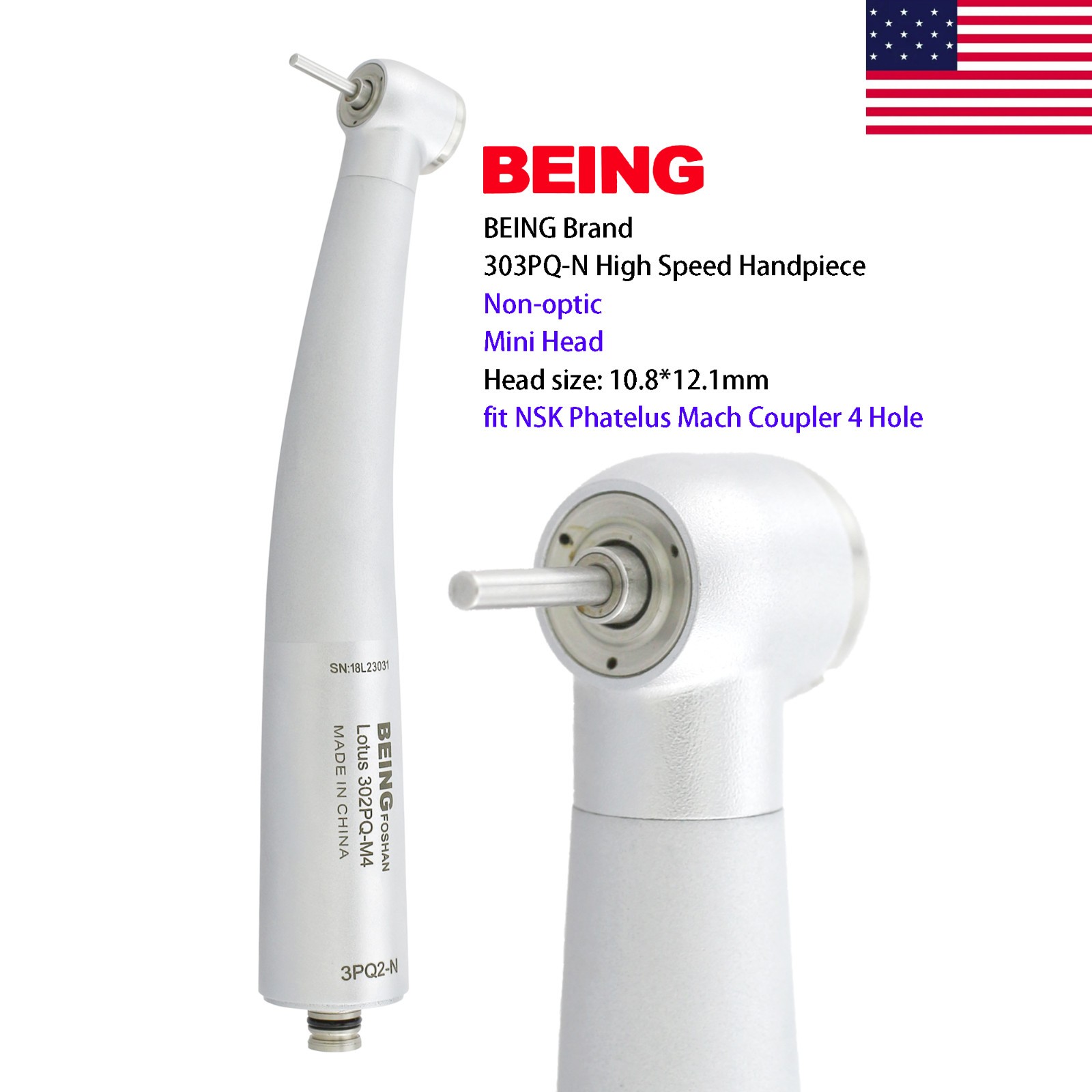 BEING Dental High Speed Turbine Handpiece NSK Phatelus Coupler 4 Hole 302PQ-N