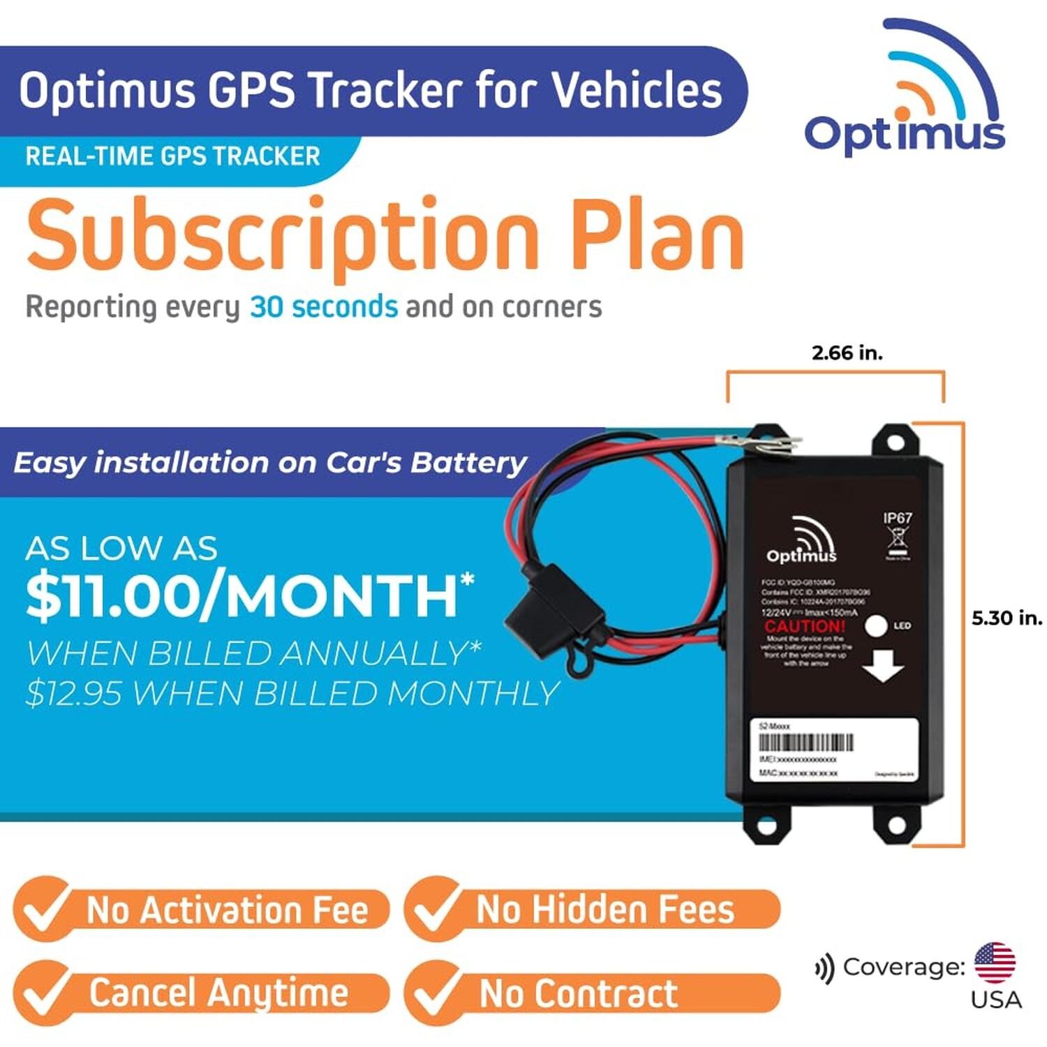 Optimus Wired GPS Tracker for Vehicles – Easy Installation on Car’s Battery -…