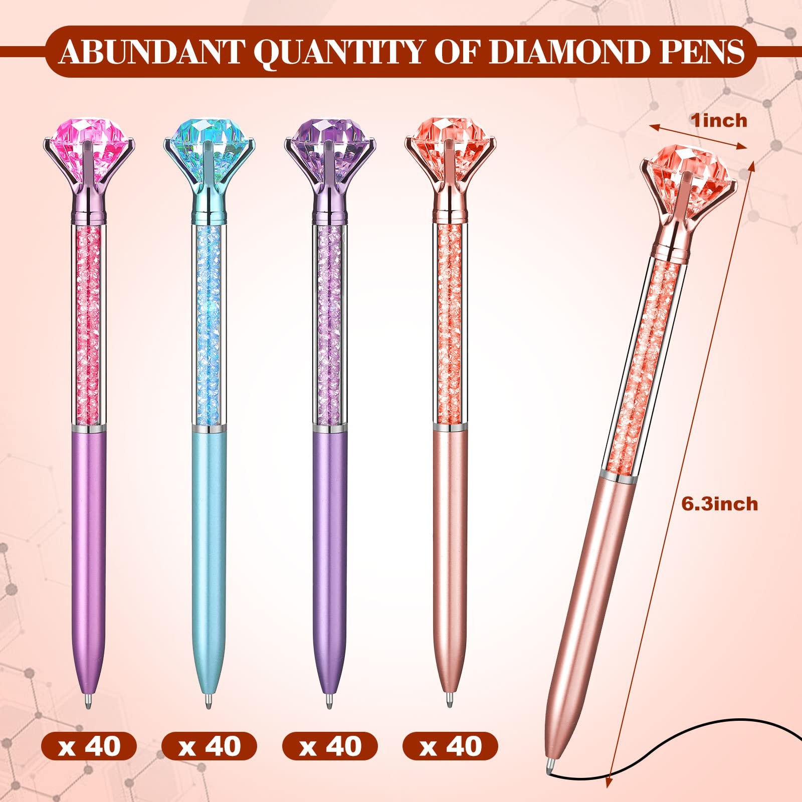 160 Pack Big Crystal Diamond Pens Cute Ballpoint Pens Retractable Ballpoint G…