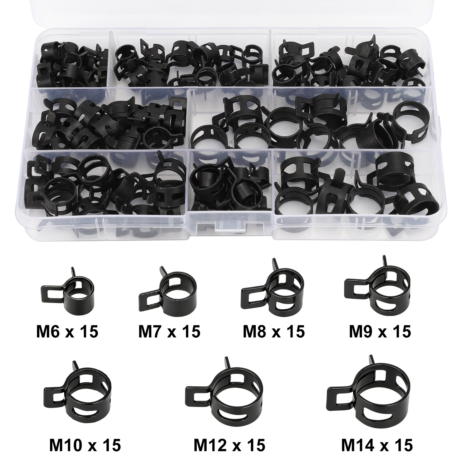 105x Hose Spring Clamps 6-14mm Fastener Fuel Water Line Pipe Air Tube Clips Kit
