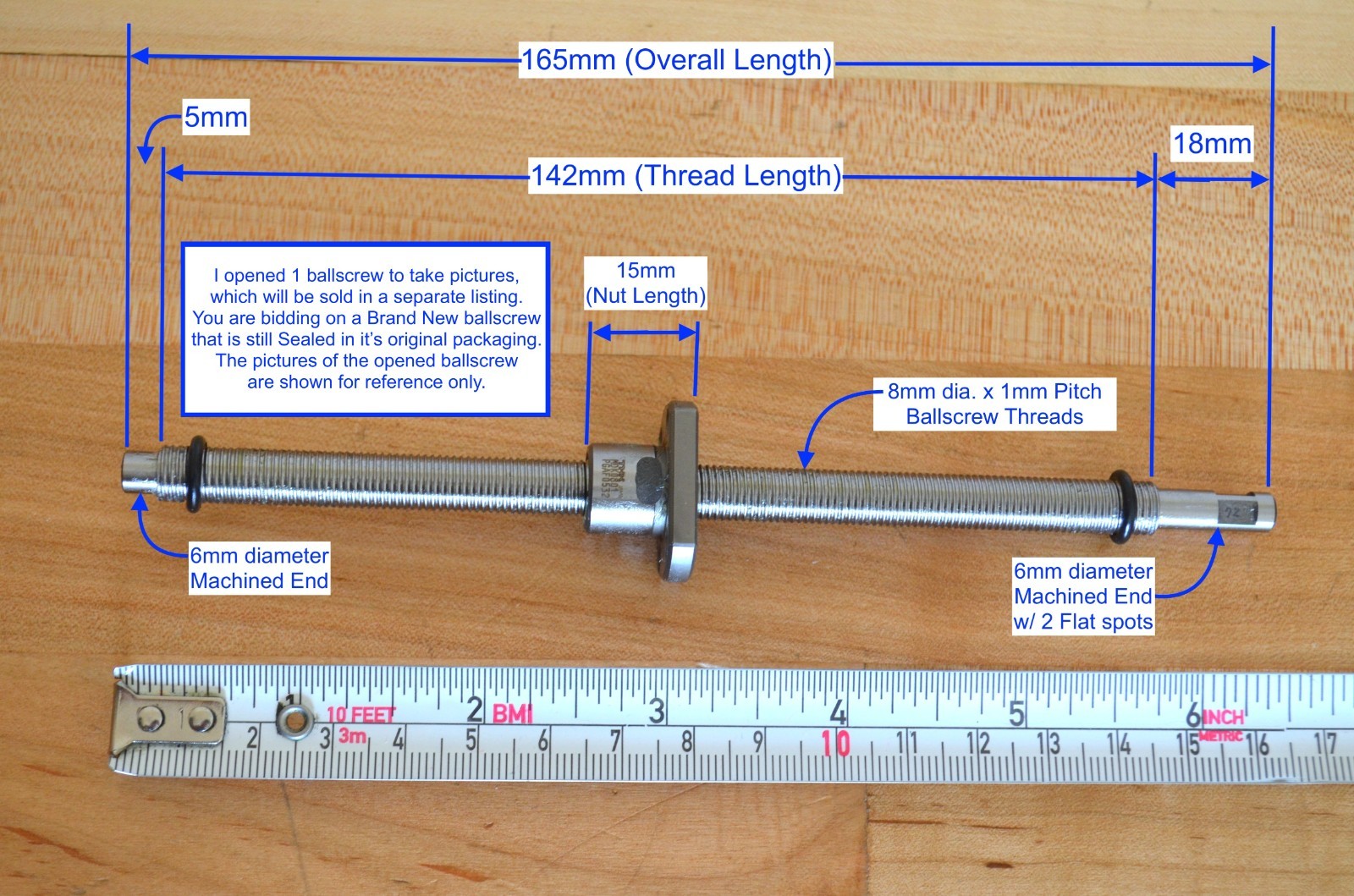 New THK MDK0801-3G2+165LC7 x165mm Ballscrew 8mm dia. x 1mm Pitch + Machined Ends