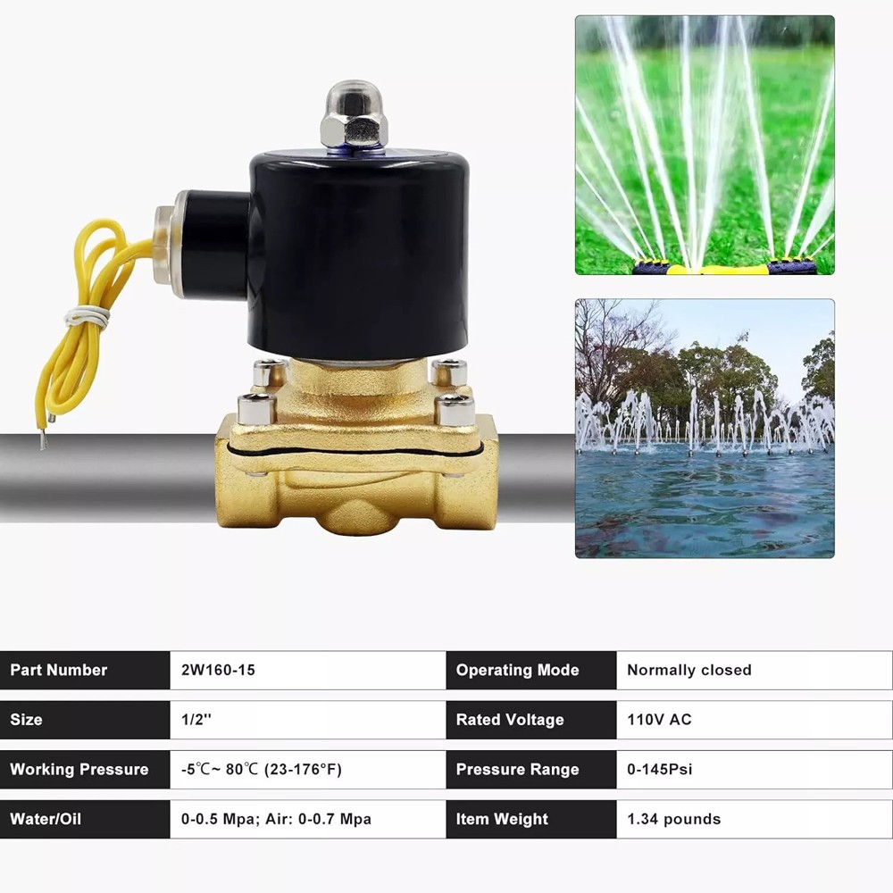 1/2″ PT AC 110V Electric Solenoid Valve Brass Water Air Gas 2W-160-15 CV 4.8 US
